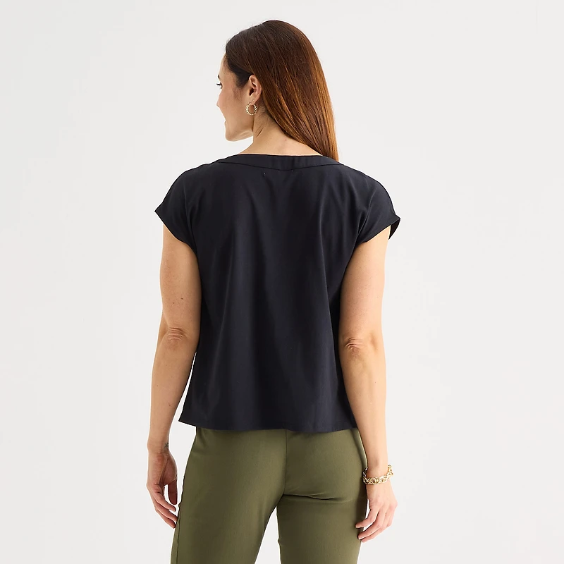 Liz Claiborne Womens Tall V Neck Short Sleeve Satin Blouse