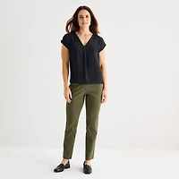 Liz Claiborne Womens Tall V Neck Short Sleeve Satin Blouse