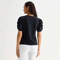 Liz Claiborne Womens Tall Crew Neck Elbow Sleeve Blouse