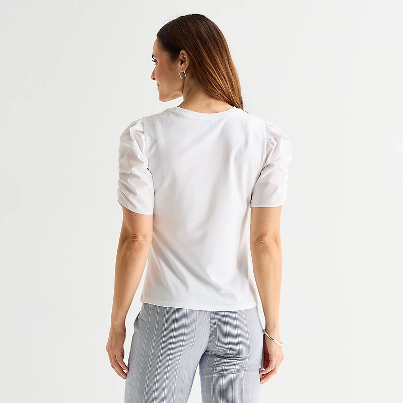 Liz Claiborne Womens Tall Crew Neck Elbow Sleeve Blouse