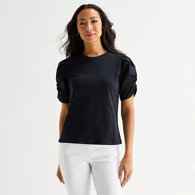 Liz Claiborne Womens Tall Crew Neck Elbow Sleeve Blouse