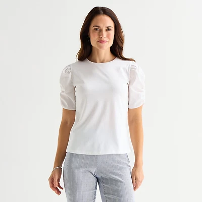 Liz Claiborne Womens Tall Crew Neck Elbow Sleeve Blouse