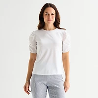 Liz Claiborne Womens Tall Crew Neck Elbow Sleeve Blouse