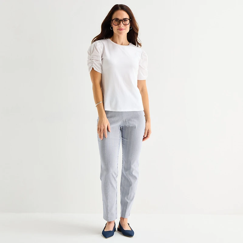 Liz Claiborne Womens Tall Crew Neck Elbow Sleeve Blouse
