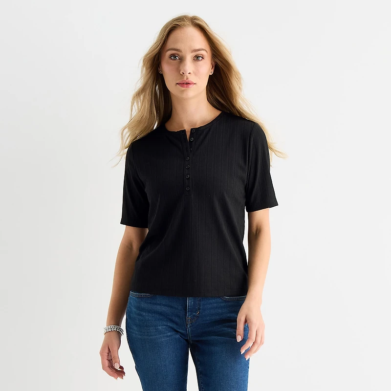 Liz Claiborne Womens Tall Short Sleeve Regular Fit Henley Shirt