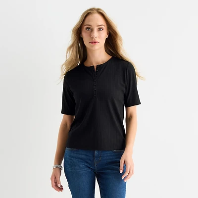 Liz Claiborne Womens Tall Short Sleeve Regular Fit Henley Shirt