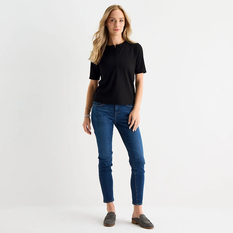 Liz Claiborne Womens Tall Short Sleeve Regular Fit Henley Shirt