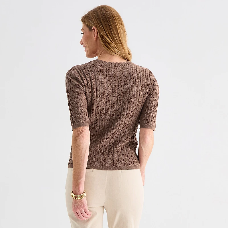 Liz Claiborne Tall Womens Scallop Neck Short Sleeve Pullover Sweater