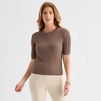 Liz Claiborne Tall Womens Scallop Neck Short Sleeve Pullover Sweater