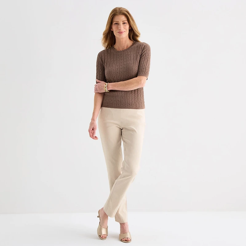 Liz Claiborne Tall Womens Scallop Neck Short Sleeve Pullover Sweater