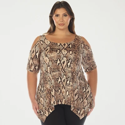 White Mark Plus Snake Print Womens Scoop Neck Short Sleeve Tunic Top