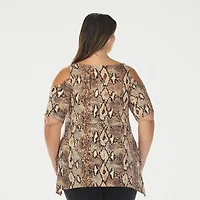 White Mark Plus Snake Print Womens Scoop Neck Short Sleeve Tunic Top