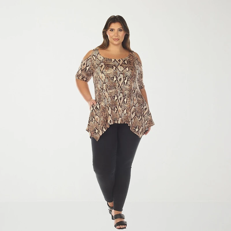 White Mark Plus Snake Print Womens Scoop Neck Short Sleeve Tunic Top