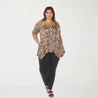 White Mark Plus Snake Print Womens Scoop Neck Short Sleeve Tunic Top