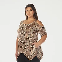 White Mark Plus Snake Print Womens Scoop Neck Short Sleeve Tunic Top