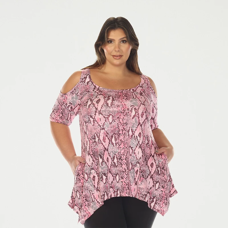 White Mark Plus Snake Print Womens Scoop Neck Short Sleeve Tunic Top