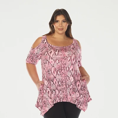 White Mark Plus Snake Print Womens Scoop Neck Short Sleeve Tunic Top