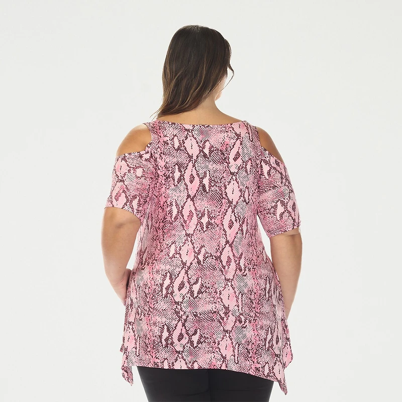 White Mark Plus Snake Print Womens Scoop Neck Short Sleeve Tunic Top