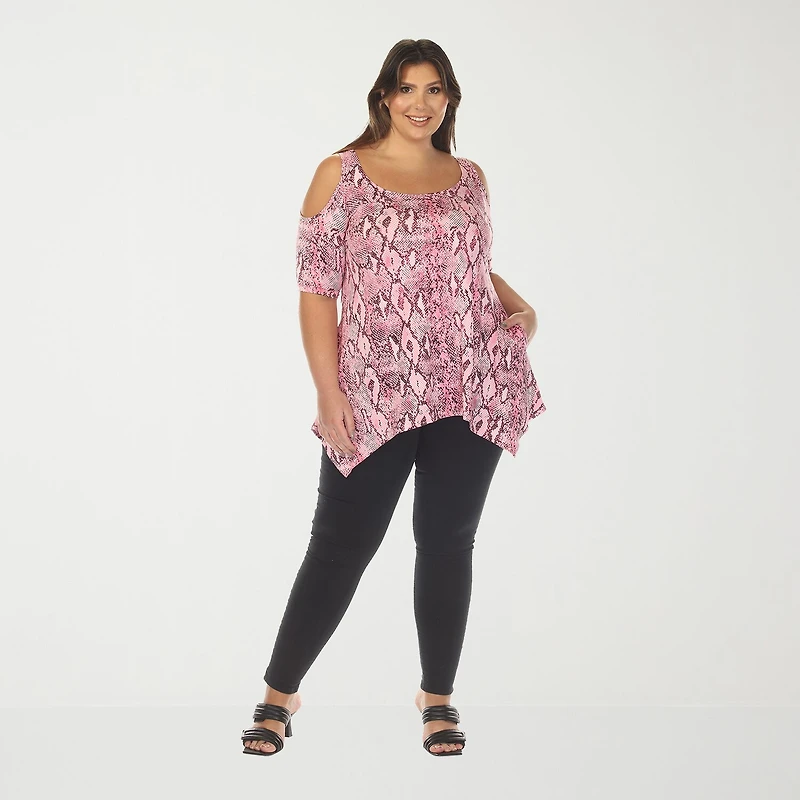 White Mark Plus Snake Print Womens Scoop Neck Short Sleeve Tunic Top