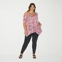 White Mark Plus Snake Print Womens Scoop Neck Short Sleeve Tunic Top