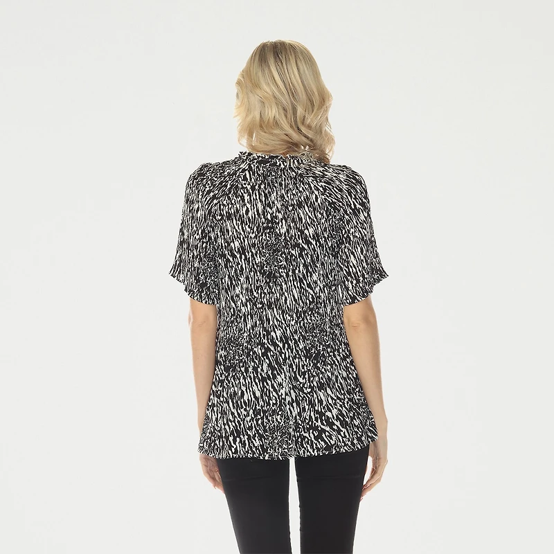 White Mark Printed Womens Split Tie Neck Short Sleeve Peplum Top