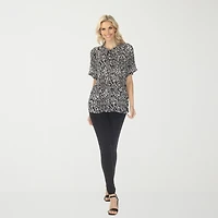 White Mark Printed Womens Split Tie Neck Short Sleeve Peplum Top