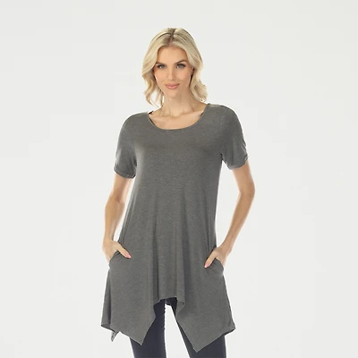 White Mark Swing Womens Scoop Neck Short Sleeve Tunic Top
