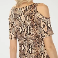 White Mark Snake Print Womens Scoop Neck Short Sleeve Tunic Top