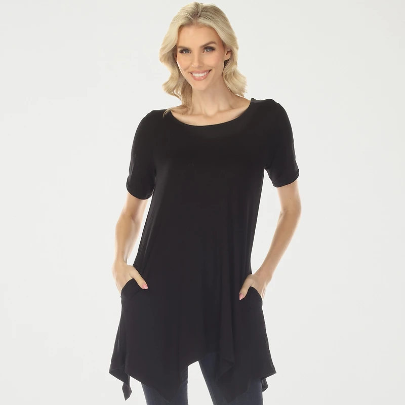 White Mark Swing Womens Scoop Neck Short Sleeve Tunic Top