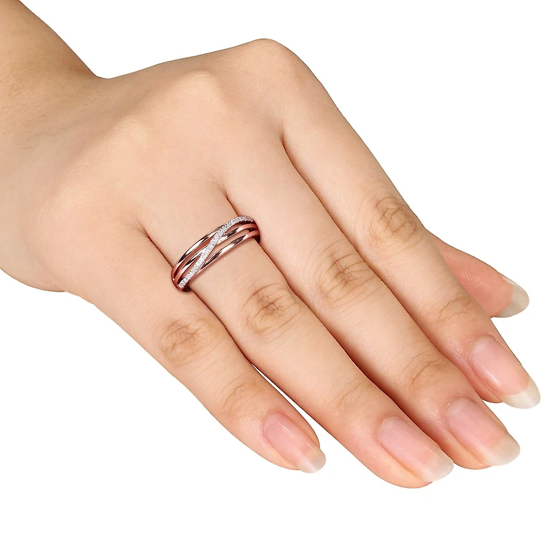Womens 2MM Diamond Accent Natural White 18K Gold Over Silver Band