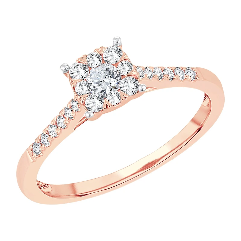 Womens 1 CT. T.W. Natural White Diamond 10K Gold Rose Cushion Engagement Ring