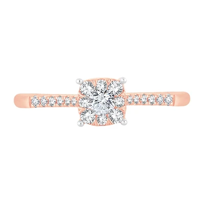 Womens 1 CT. T.W. Natural White Diamond 10K Gold Rose Cushion Engagement Ring