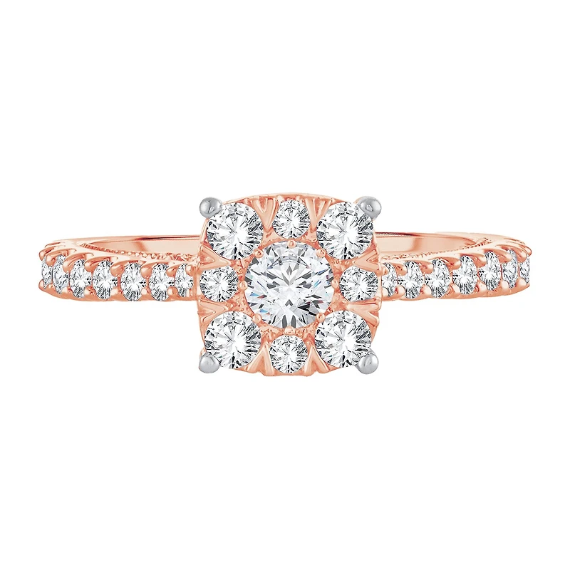 Womens 1 CT. T.W. Natural White Diamond 14K Rose Gold Cushion Engagement Ring