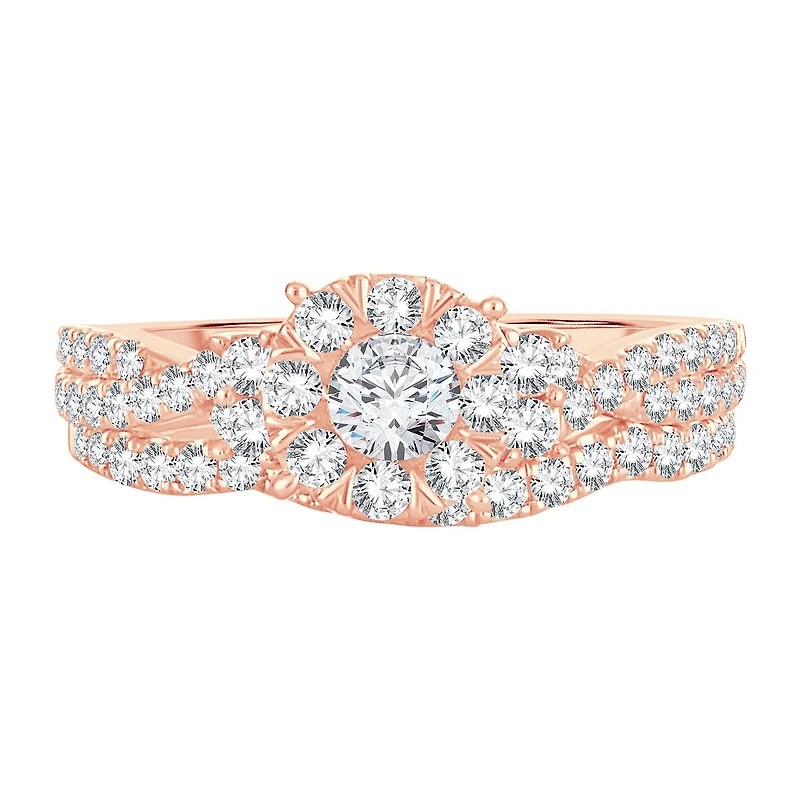 Womens 1 CT. T.W. Natural White Diamond 14K Rose Gold Round Bridal Set