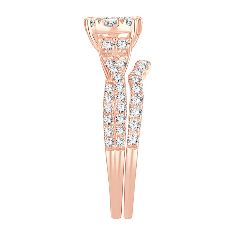 Womens 1 CT. T.W. Natural White Diamond 14K Rose Gold Round Bridal Set