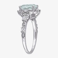 Modern Bride Gemstone Womens Diamond Accent Genuine Blue Aquamarine 14K Gold Cushion Engagement Ring