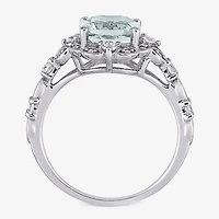Modern Bride Gemstone Womens Diamond Accent Genuine Blue Aquamarine 14K Gold Cushion Engagement Ring