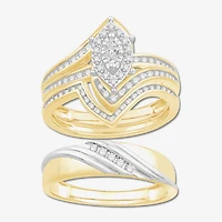 3PC Trio Set Featuring 1/2 CT.T.W. Natural Diamond 10K or 14K Gold Womens Yellow Bridal Set and Mens Two-Tone Wedding Band