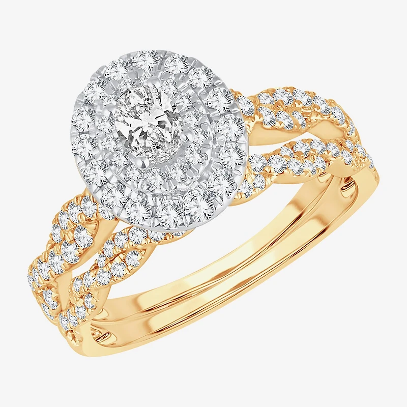 Womens 1 CT.T.W. Natural Diamond 10K or 14K Gold Oval Halo Bridal Set