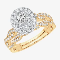 Womens 1 CT.T.W. Natural Diamond 10K or 14K Gold Oval Halo Bridal Set