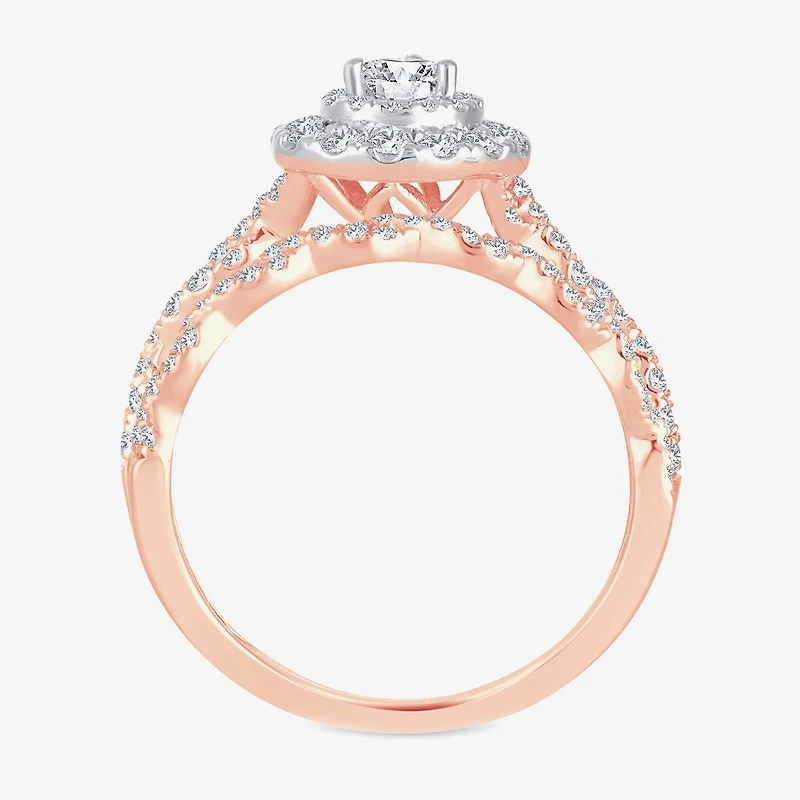 Signature By Modern Bride 1 CT.T.W. Natural Diamond Pear Shape Side Stone Halo Bridal Set 10K or 14K Gold