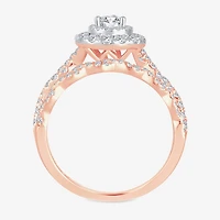 Signature By Modern Bride 1 CT.T.W. Natural Diamond Pear Shape Side Stone Halo Bridal Set 10K or 14K Gold