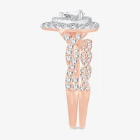 Signature By Modern Bride 1 CT.T.W. Natural Diamond Pear Shape Side Stone Halo Bridal Set 10K or 14K Gold