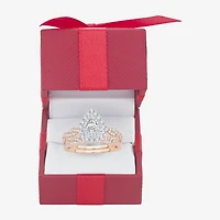 Signature By Modern Bride 1 CT.T.W. Natural Diamond Pear Shape Side Stone Halo Bridal Set 10K or 14K Gold