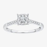 Womens 1/ CT. T.W. Natural White Diamond 10K Gold Cushion Side Stone Halo Engagement Ring