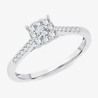 Womens 1/ CT. T.W. Natural White Diamond 10K Gold Cushion Side Stone Halo Engagement Ring