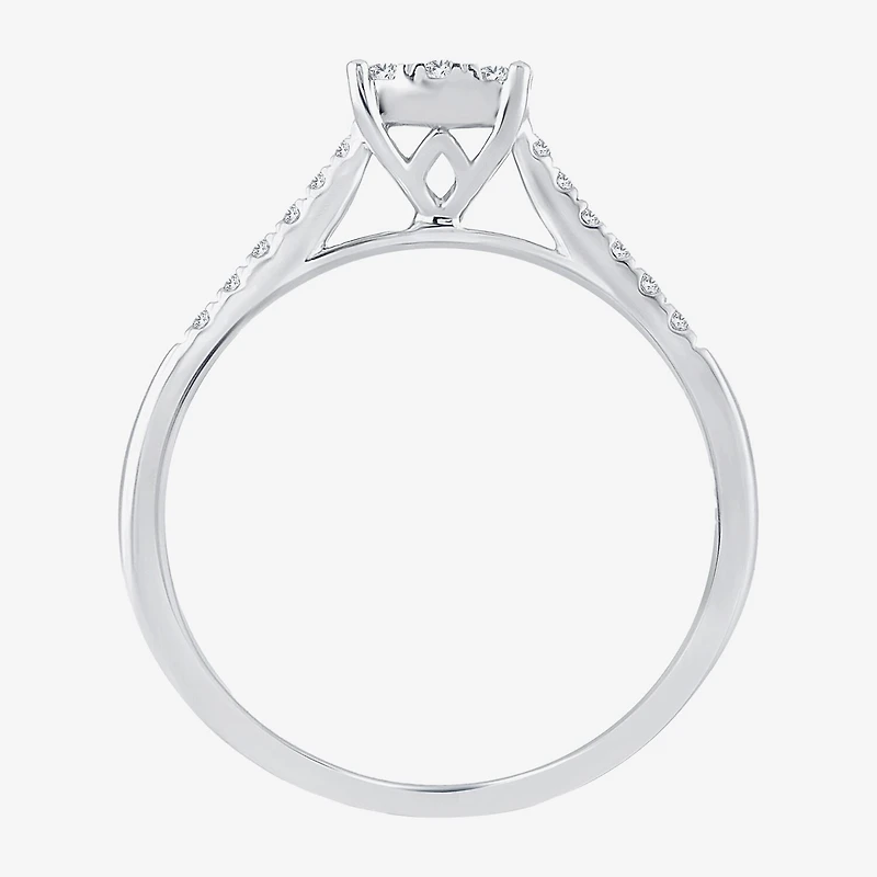 Womens 1/ CT. T.W. Natural White Diamond 10K Gold Cushion Side Stone Halo Engagement Ring
