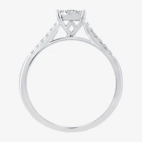 Womens 1/ CT. T.W. Natural White Diamond 10K Gold Cushion Side Stone Halo Engagement Ring
