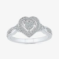 Womens 1/5 CT. Natural White Diamond Sterling Silver Heart Side Stone Halo Engagement Ring