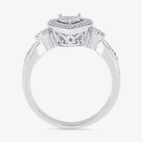 Womens 1/5 CT. Natural White Diamond Sterling Silver Heart Side Stone Halo Engagement Ring